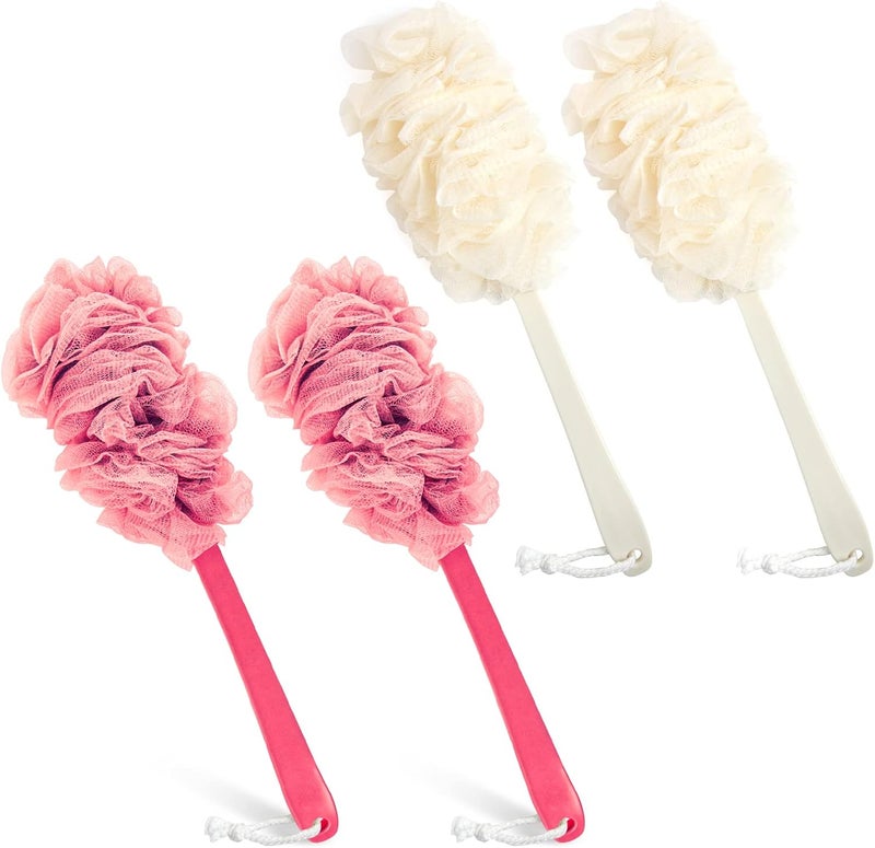 Evmliy 4Pack Back Scrubber for Shower, Loofah Sponge Brush Exfoliating Body, Long Handle Scrub Brush for Shower with Loofah on a Stick for Back Use, Bathing Accessories Body Brushes (4Pack) - Image 1